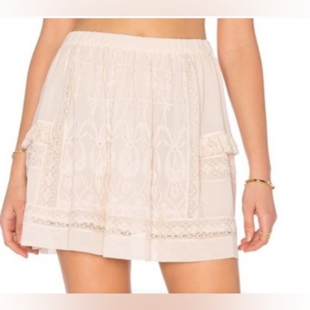 Ulla Johnson Revolve Nellie Skirt Peony Pink Mini Silk Fringe Bohemian Lace US 2